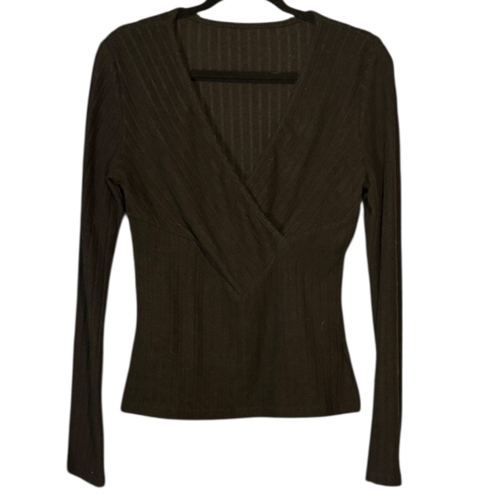 🌻 SHEIN Black Surplice Neckline Knit Long Sleeve Top